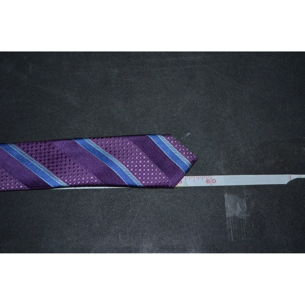 CANALI Purple / Blue Diagnol Striped Thick Woven Silk Tie Made in Italy - Picture 4 of 6